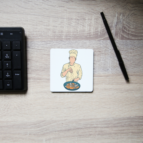 Chef salting mushrooms coaster drink mat - Graphic Gear