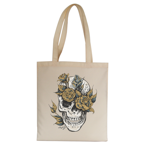 Flower skull tote bag canvas shopping - Graphic Gear