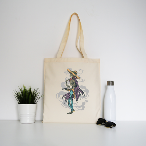 Cowboy skeleton tote bag canvas shopping - Graphic Gear