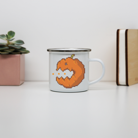 Pixel pumpkin enamel camping mug outdoor cup colors - Graphic Gear