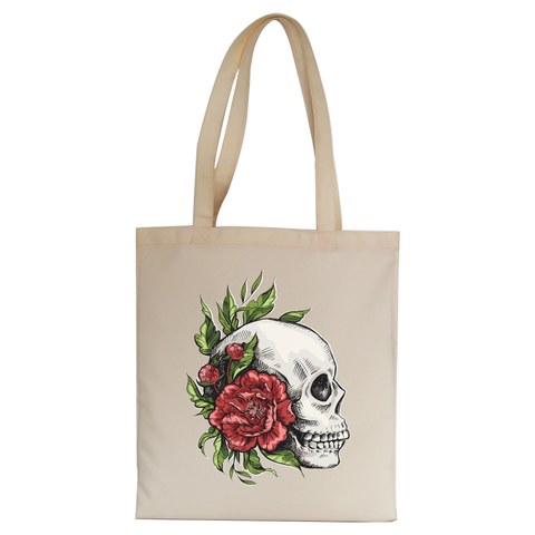 Skull roses tote bag canvas shopping - Graphic Gear
