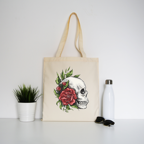Skull roses tote bag canvas shopping - Graphic Gear