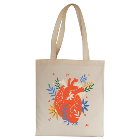 Floral realistic heart tote bag canvas shopping - Graphic Gear