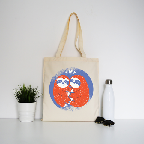 Valentines sloth tote bag canvas shopping - Graphic Gear