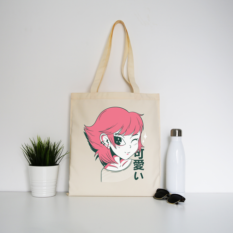 Kawaii anime girl tote bag canvas shopping - Graphic Gear