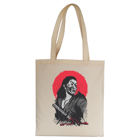 Male japanese warrior tote bag canvas shopping - Graphic Gear