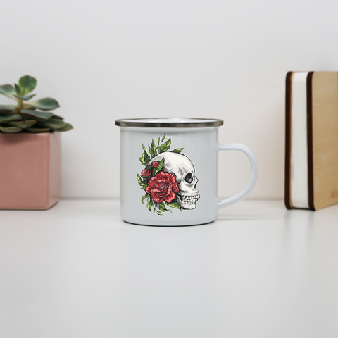 Skull roses enamel camping mug outdoor cup colors - Graphic Gear