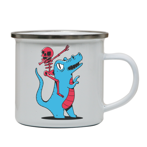 Skeleton riding dinosaur enamel camping mug outdoor cup colors - Graphic Gear