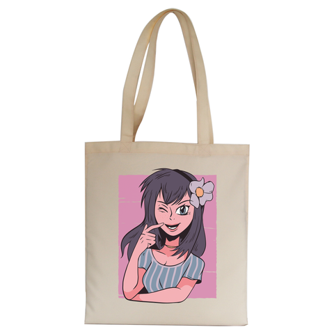 Flower anime girl tote bag canvas shopping - Graphic Gear