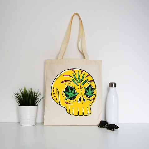 Skull weed tote bag canvas shopping - Graphic Gear