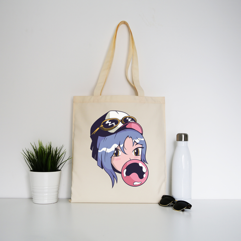 Anime girl with gum tote bag canvas shopping - Graphic Gear