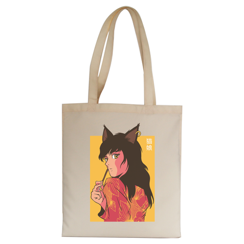 Cat girl anime tote bag canvas shopping - Graphic Gear