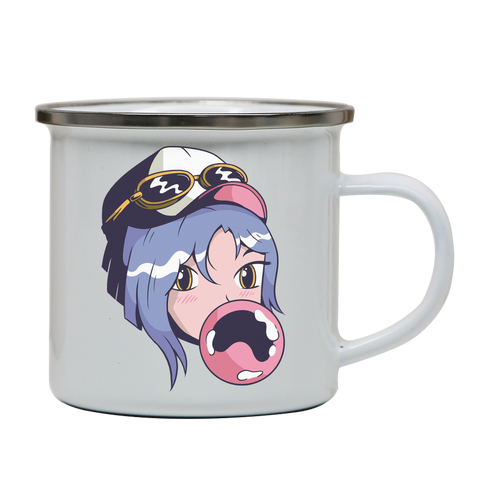Anime girl with gum enamel camping mug outdoor cup colors - Graphic Gear