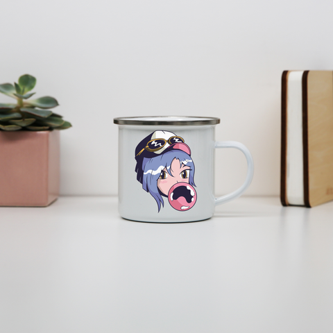 Anime girl with gum enamel camping mug outdoor cup colors - Graphic Gear
