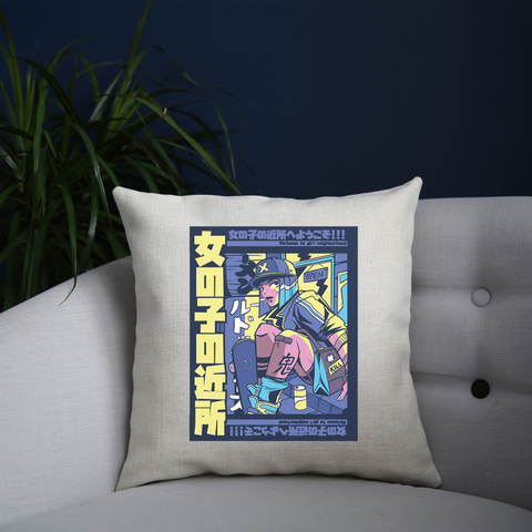 Urban anime girl cushion cover pillowcase linen home decor - Graphic Gear