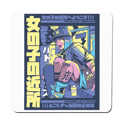 Urban anime girl coaster drink mat - Graphic Gear