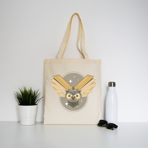 Owl books tote bag canvas shopping - Graphic Gear