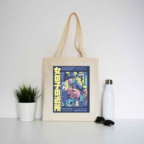 Urban anime girl tote bag canvas shopping - Graphic Gear