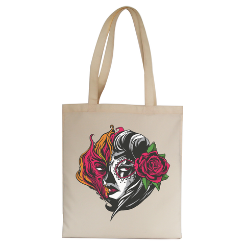 Mexican fire girl tote bag canvas shopping - Graphic Gear