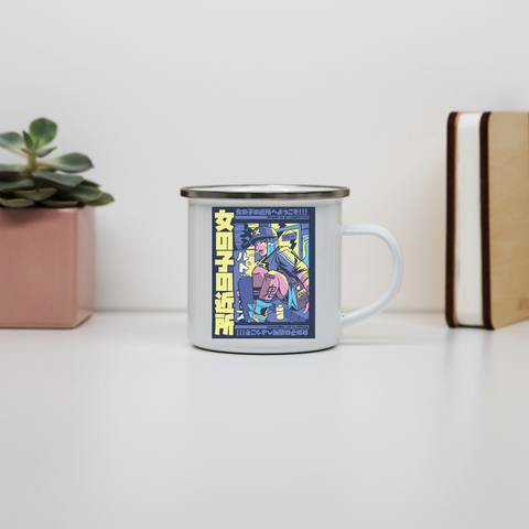 Urban anime girl enamel camping mug outdoor cup colors - Graphic Gear