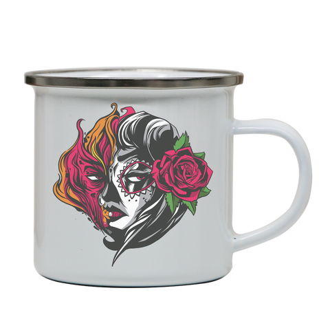 Mexican fire girl enamel camping mug outdoor cup colors - Graphic Gear