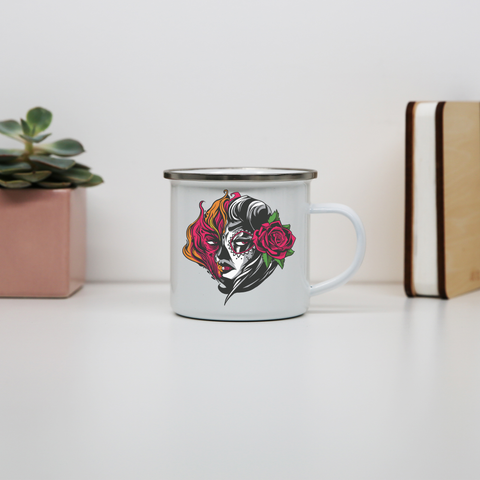 Mexican fire girl enamel camping mug outdoor cup colors - Graphic Gear