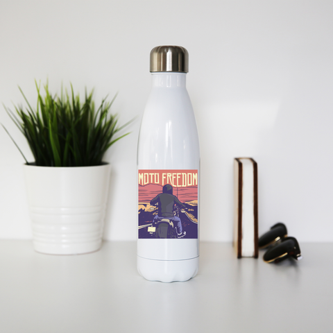 Motorbike freedom water bottle stainless steel reusable - Graphic Gear