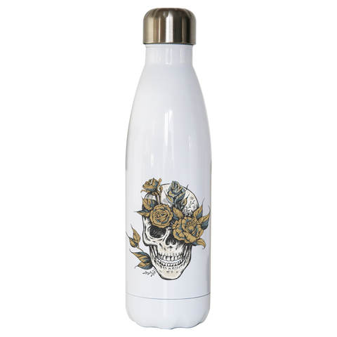 Flower skull water bottle stainless steel reusable - Graphic Gear