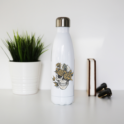 Flower skull water bottle stainless steel reusable - Graphic Gear