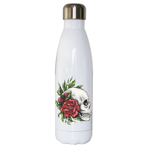 Skull roses water bottle stainless steel reusable - Graphic Gear