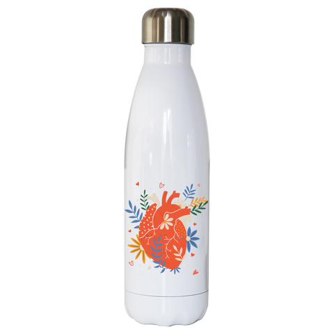 Floral realistic heart water bottle stainless steel reusable - Graphic Gear