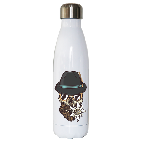 Hipster skull water bottle stainless steel reusable - Graphic Gear