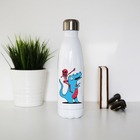Skeleton riding dinosaur water bottle stainless steel reusable - Graphic Gear