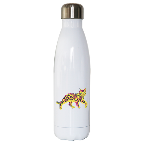 Colorful bengal cat water bottle stainless steel reusable - Graphic Gear