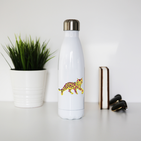 Colorful bengal cat water bottle stainless steel reusable - Graphic Gear