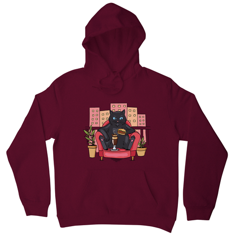 Cat on balcony eating and drinking hoodie - Graphic Gear