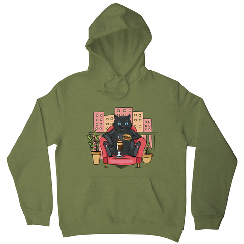 Cat on balcony eating and drinking hoodie - Graphic Gear