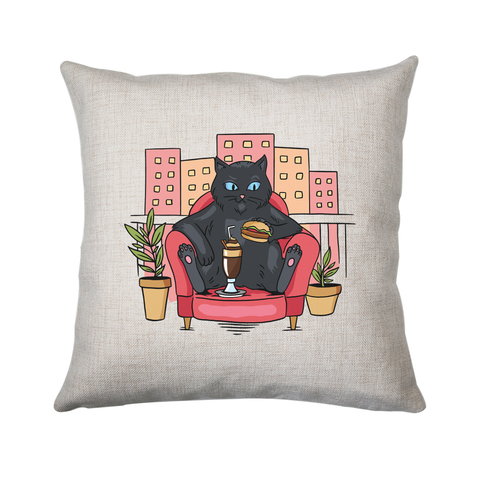 Cat on balcony eating and drinking cushion cover pillowcase linen home decor - Graphic Gear