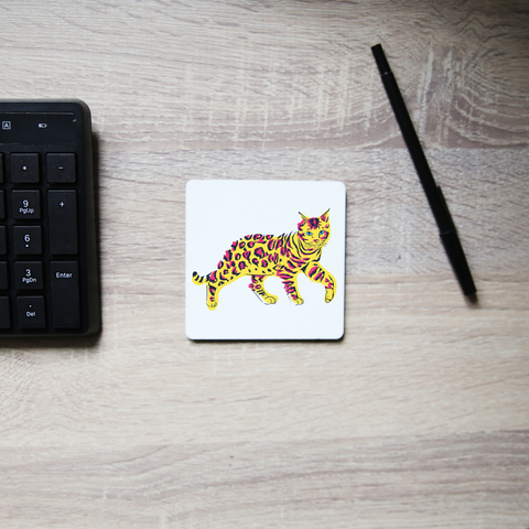 Colorful bengal cat coaster drink mat - Graphic Gear