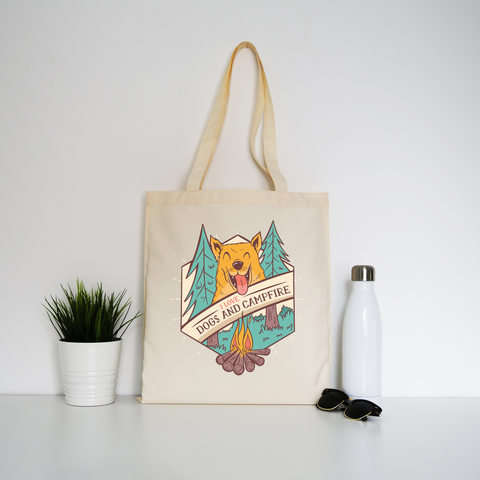 Dogs and campfire tote bag canvas shopping - Graphic Gear