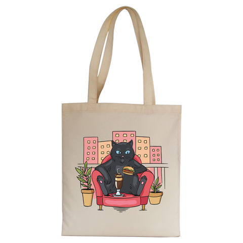 Cat on balcony eating and drinking tote bag canvas shopping - Graphic Gear
