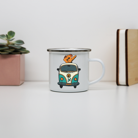Dabbing dog van enamel camping mug outdoor cup colors - Graphic Gear