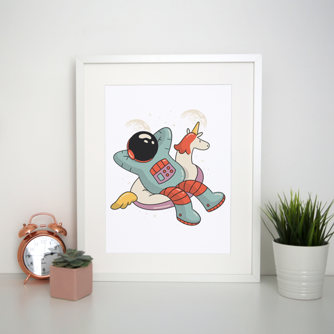 Chilling austronaut unicorn print poster wall art decor - Graphic Gear