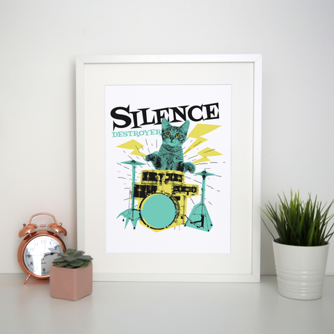 Silence destoyer cat playing drums print poster wall art decor - Graphic Gear