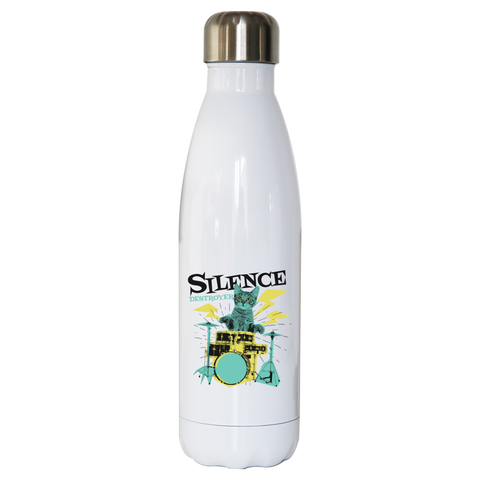 Silence destoyer cat playing drums water bottle stainless steel reusable - Graphic Gear
