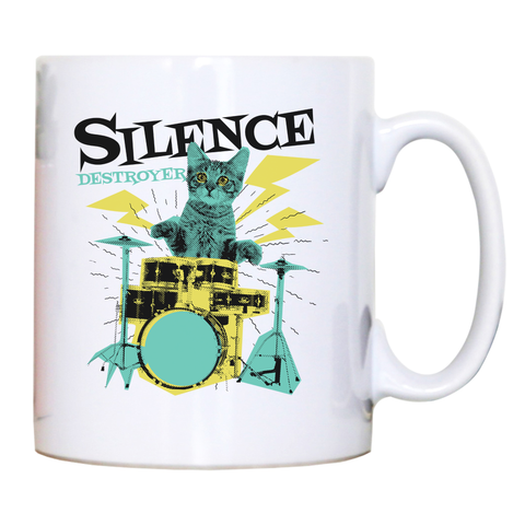 Silence destoyer cat playing drums mug coffee tea cup - Graphic Gear