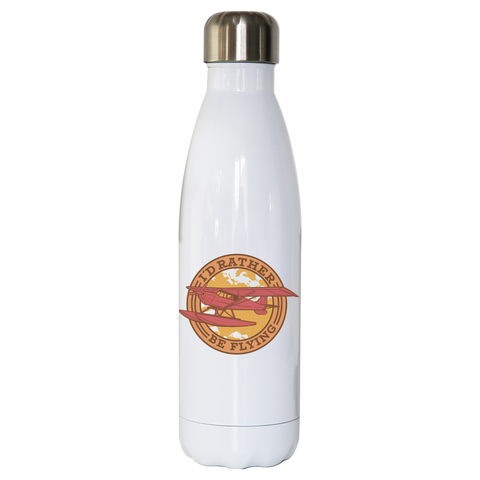 Airplane flying badge water bottle stainless steel reusable White