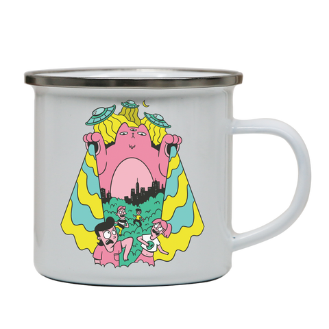Alien cat enamel camping mug White
