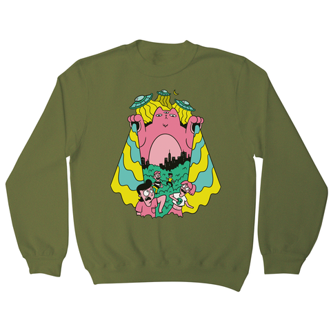 Alien cat sweatshirt Olive Green