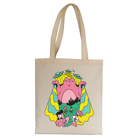 Alien cat tote bag canvas shopping Natural